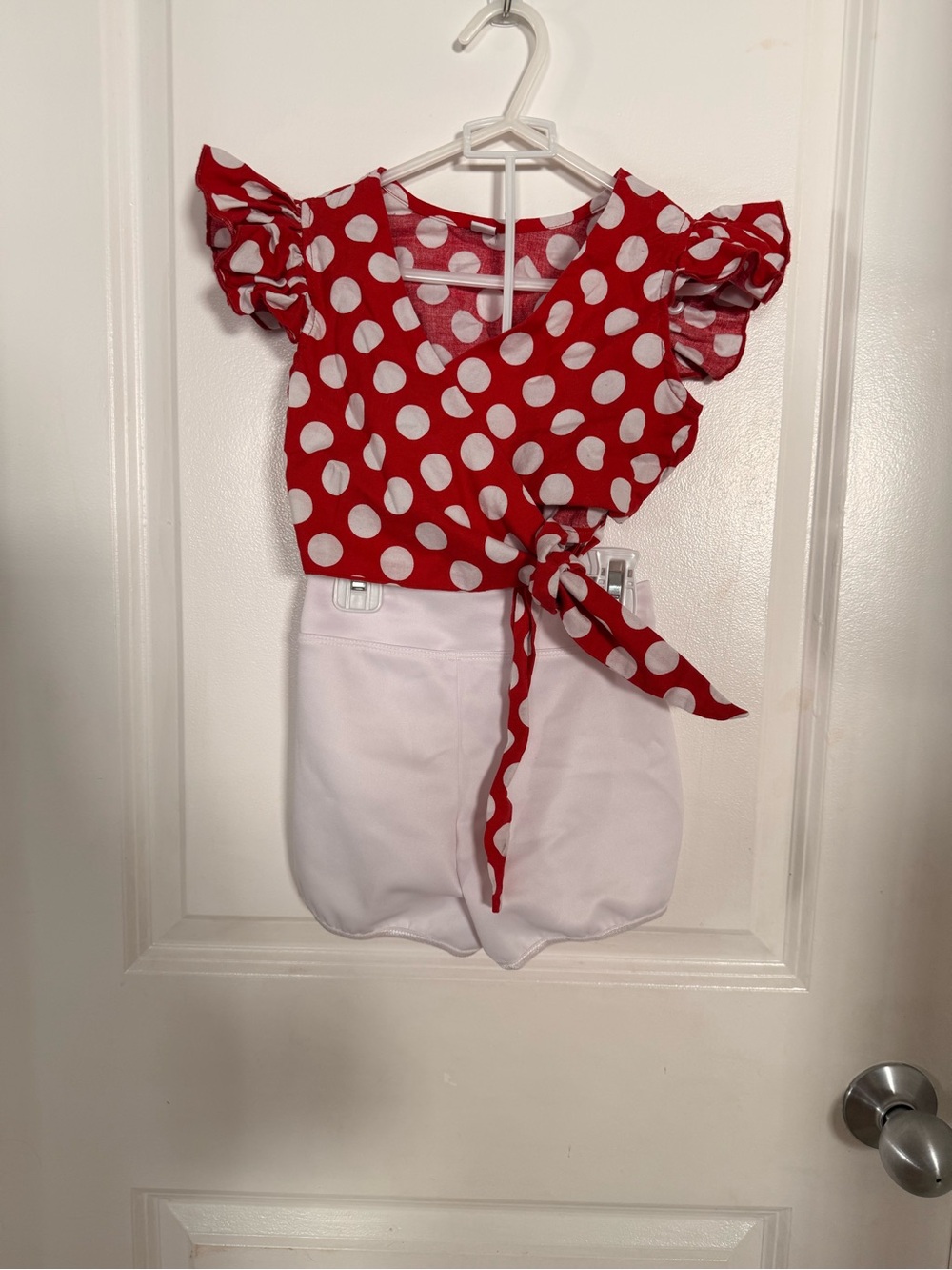 Girls Red Polka Dot Tie-Front Dance Top with White Shorts